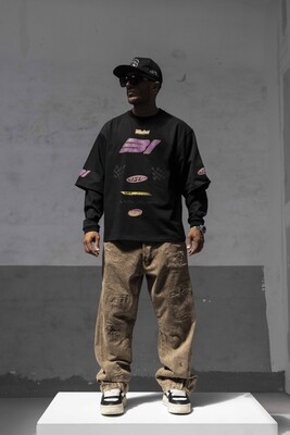 Black Island - Racing Team Printed Double Layers Black Sweatshirt 1917