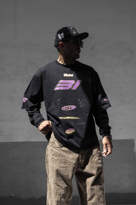 Black Island - Racing Team Printed Double Layers Black Sweatshirt 1917 (1)