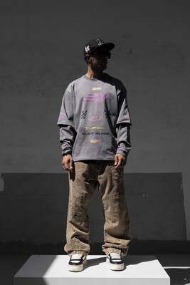 Black Island - Racing Team Printed Double Layers Gray Sweatshirt 1917