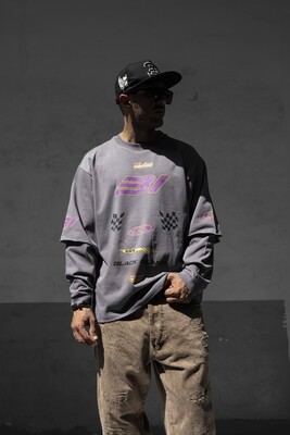 Black Island - Racing Team Printed Double Layers Gray Sweatshirt 1917 (1)
