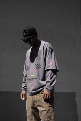 Racing Team Printed Double Layers Gray Sweatshirt 1917 - Thumbnail (3)