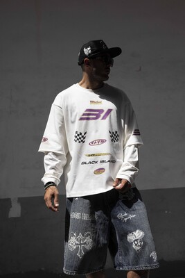 Black Island - Racing Team Printed Double Layers White Sweatshirt 1917 (1)