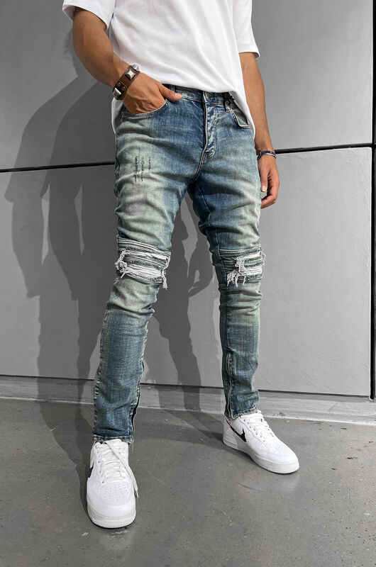 Black Island - Ripped Zip Detailed Blue Jeans 15810