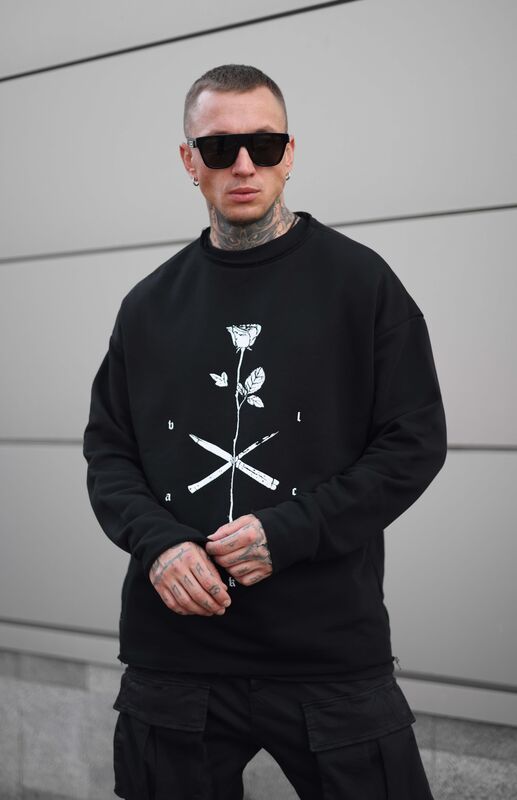 Black Island - Rose Printed Black Sweatshirt 1315 (1)