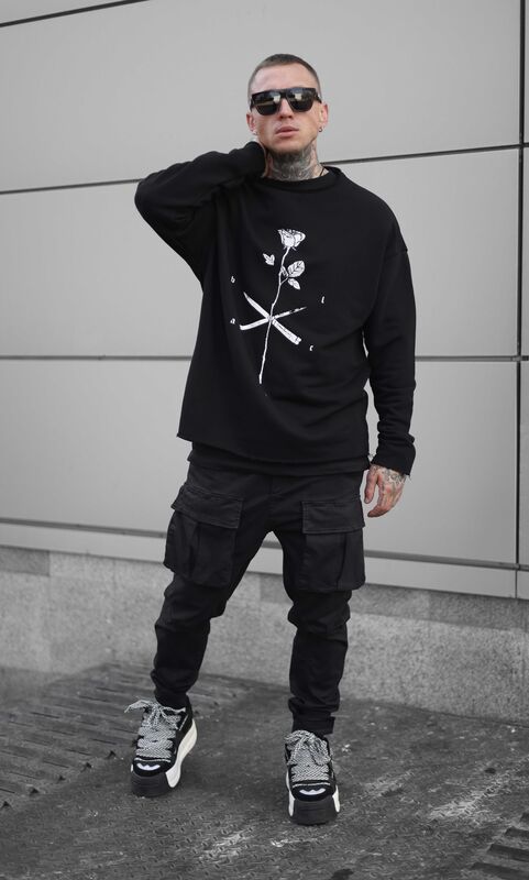 Rose Printed Black Sweatshirt 1315 (3)