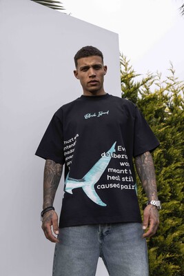 SHARK PRINTED WASHED T-SHIRT BLACK 1848 - Thumbnail (2)