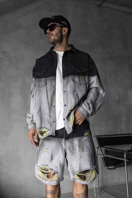 Denim Shirts & Shorts Gray 17134-35 - Thumbnail (2)