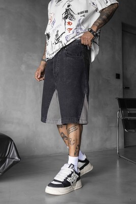 Split Denim Short Black 17240 - Thumbnail (2)