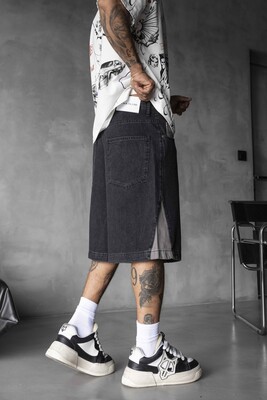 Split Denim Short Black 17240 - Thumbnail (3)
