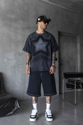 Black Island - Star Applique Black T-shirt 1877