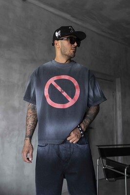 Stop Printed Black T-shirt 1871 - Thumbnail (3)
