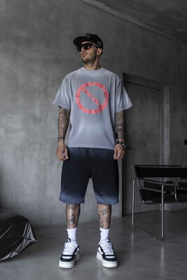 Black Island - Stop Printed Gri T-shirt 1871
