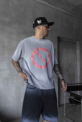 Black Island - Stop Printed Gri T-shirt 1871 (1)