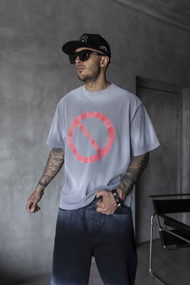 Stop Printed Gri T-shirt 1871 - Thumbnail (2)