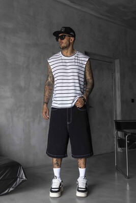Black Island - Striped White Singlet 1897
