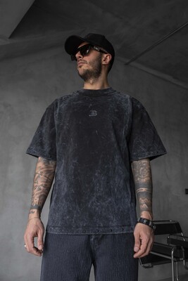 Studded Edge T-Shirt - Washed Black 1838 - Thumbnail (2)
