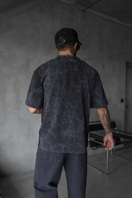 Studded Edge T-Shirt - Washed Black 1838 - Thumbnail (3)