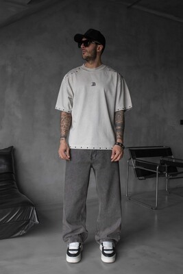 Black Island - Studded Edge T-Shirt - Washed White 1838