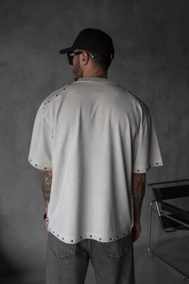 Studded Edge T-Shirt - Washed White 1838 - Thumbnail (4)
