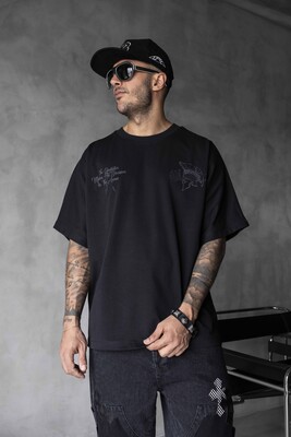 Studded & Printed Washed Grey Oversized T-Shirt 1856_Kopya(1) - Thumbnail (3)