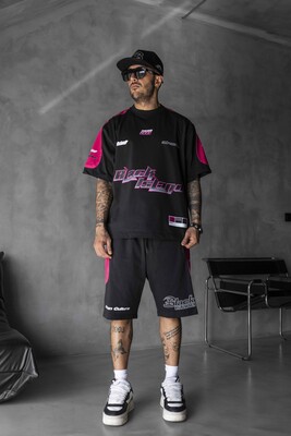 Black Island - Summer Shorts & Tee Set Black Pink 1873-74