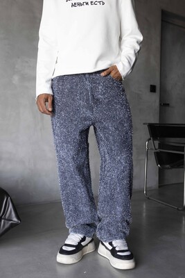 Black Island - TEXTURED BLUE BAGGY JEANS 17012