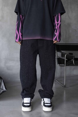 Black Island - TEXTURED BLACK BAGGY JEANS 17014