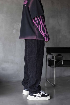 TEXTURED BLACK BAGGY JEANS 17014 - Thumbnail (2)