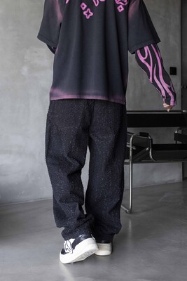 TEXTURED BLACK BAGGY JEANS 17014 - Thumbnail (3)