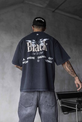 Vintage Angel Print Oversized Black T-Shirt 1862 - Thumbnail (2)