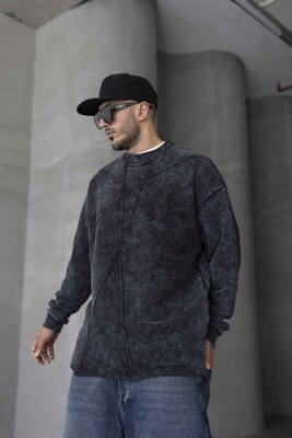 Washed Black Sweatshirt 1645 - Thumbnail (2)