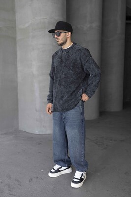 Washed Black Sweatshirt 1645 - Thumbnail (3)