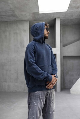 Washed Hooded Sweatshirt Blue 1920 - Thumbnail (2)