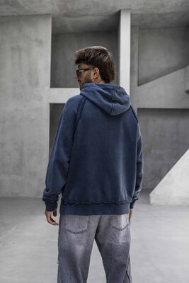 Washed Hooded Sweatshirt Blue 1920 - Thumbnail (3)