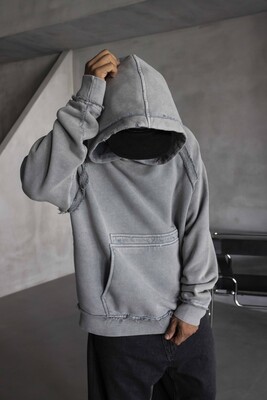 Washed Hooded Sweatshirt Gray 1920 - Thumbnail (2)