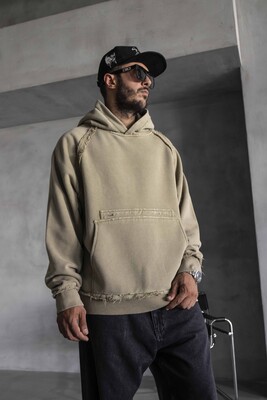 Washed Hooded Sweatshirt Khaki 1920 - Thumbnail (2)