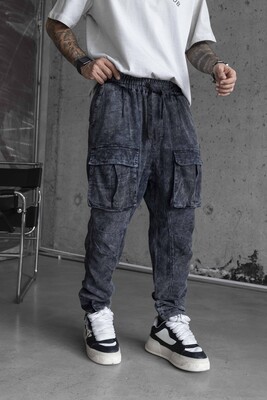 Washed Jogger Pants Blue 16650 - Thumbnail (2)