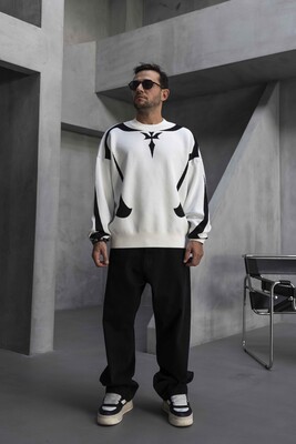 Black Island - White & Black Abstract Knit Sweater 1002