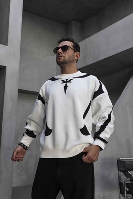 Black Island - White & Black Abstract Knit Sweater 1002 (1)