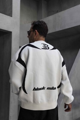 White & Black Abstract Knit Sweater 1002 - Thumbnail (3)