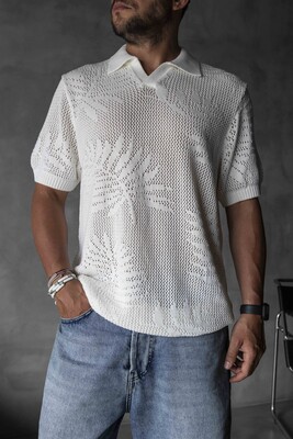 WHITE POLO COLLAR KNITWEAR KRN1005 - Thumbnail (3)