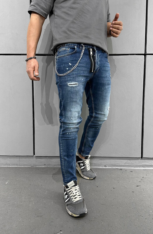Ripped Zip Detailed Blue Jeans 16131 (3)
